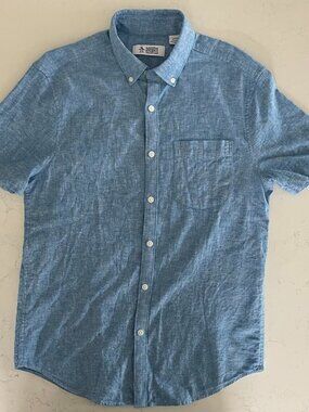 Original Penguin SS Washed Linen Cotton Button Down Pocket Shirt Indigo Blue S